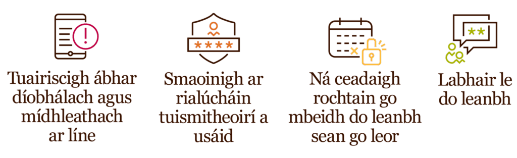 Leideanna chun do leanbh a choimead sábháilte ar líne